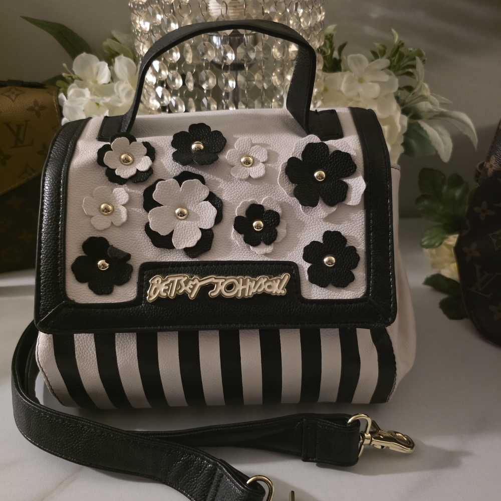 Betsey Johnson Black and White Floral Handbag